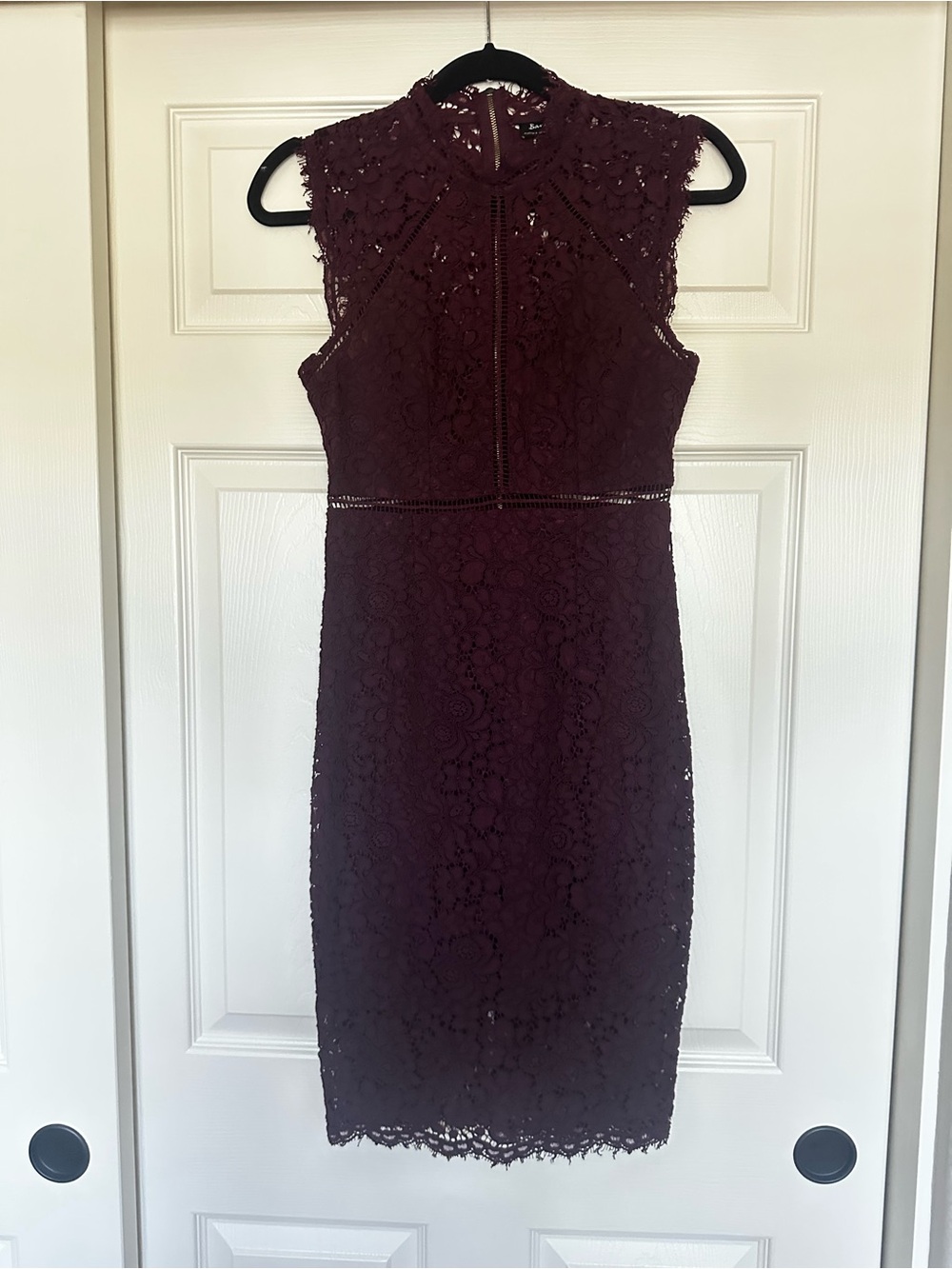Bardot Sleeveless Lace Pencil Dress in Burgundy